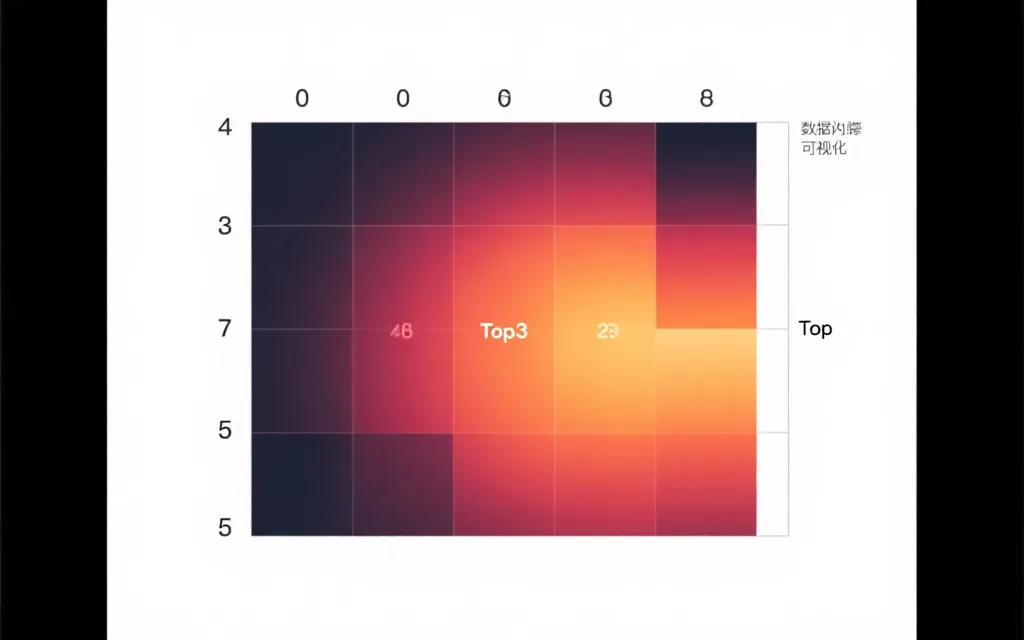 比分概率热力图示例：0-0到5-5的概率矩阵，突出Top3比分